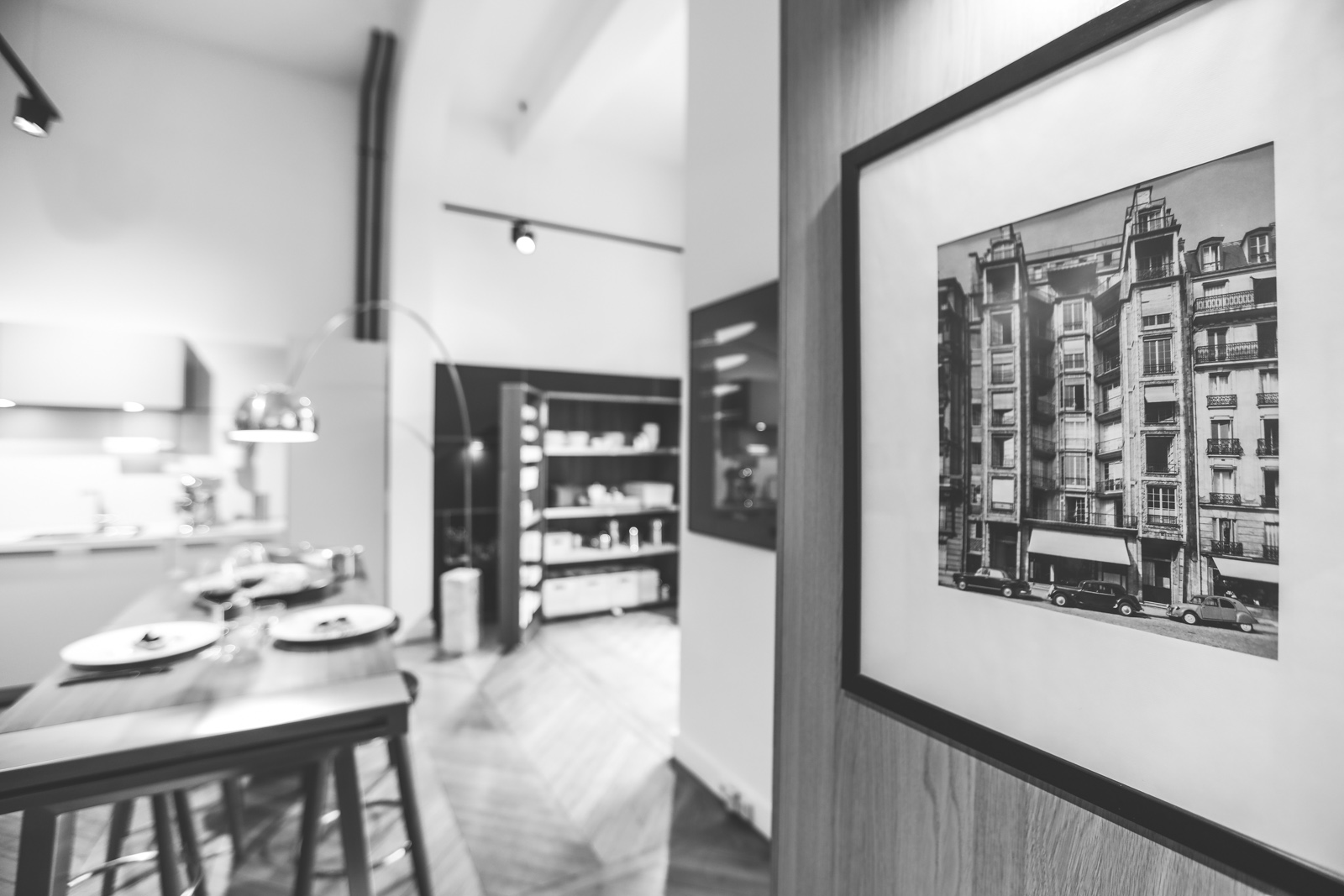 Composition b2 et b3 en noir et blanc au showroom bulthaup Paris 16e